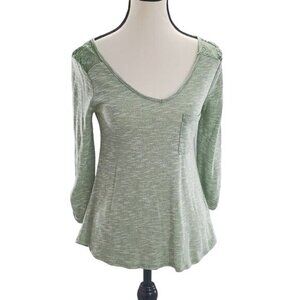 Self Esteem Womens Top Size M Green V Neck Lace Shoulder Long Sleeve Casual